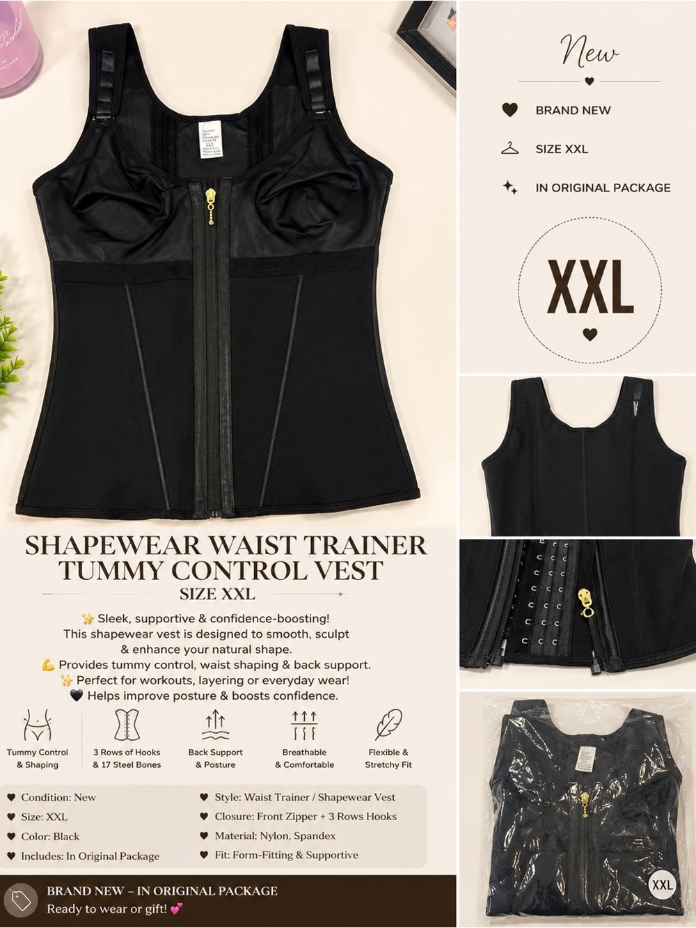 New Colombian Fajas Waist Trainer Tummy Control Vest Shapewear | XXL |